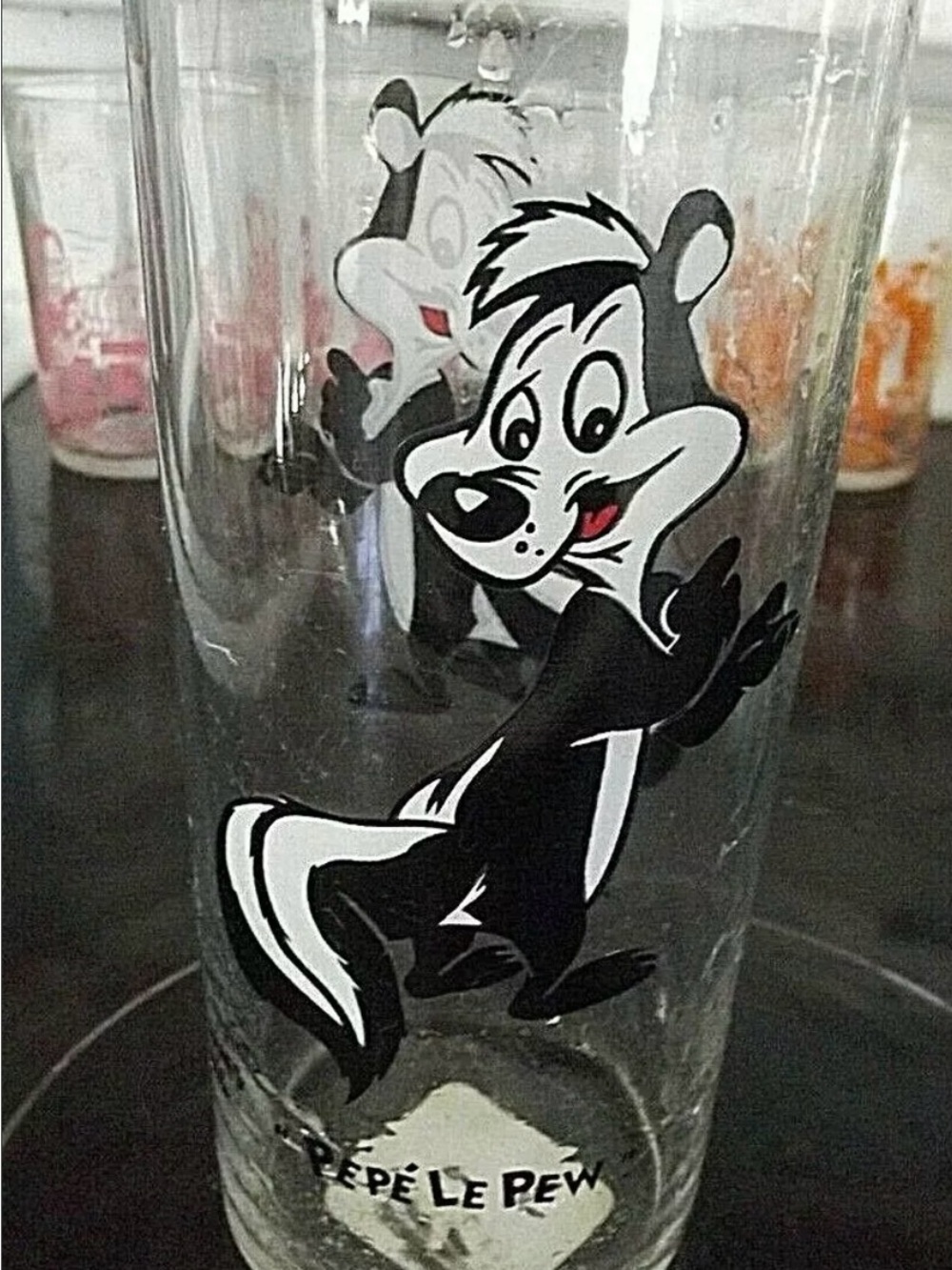 Pepe Le Pew Cartoon Glass with Black & White Graphic